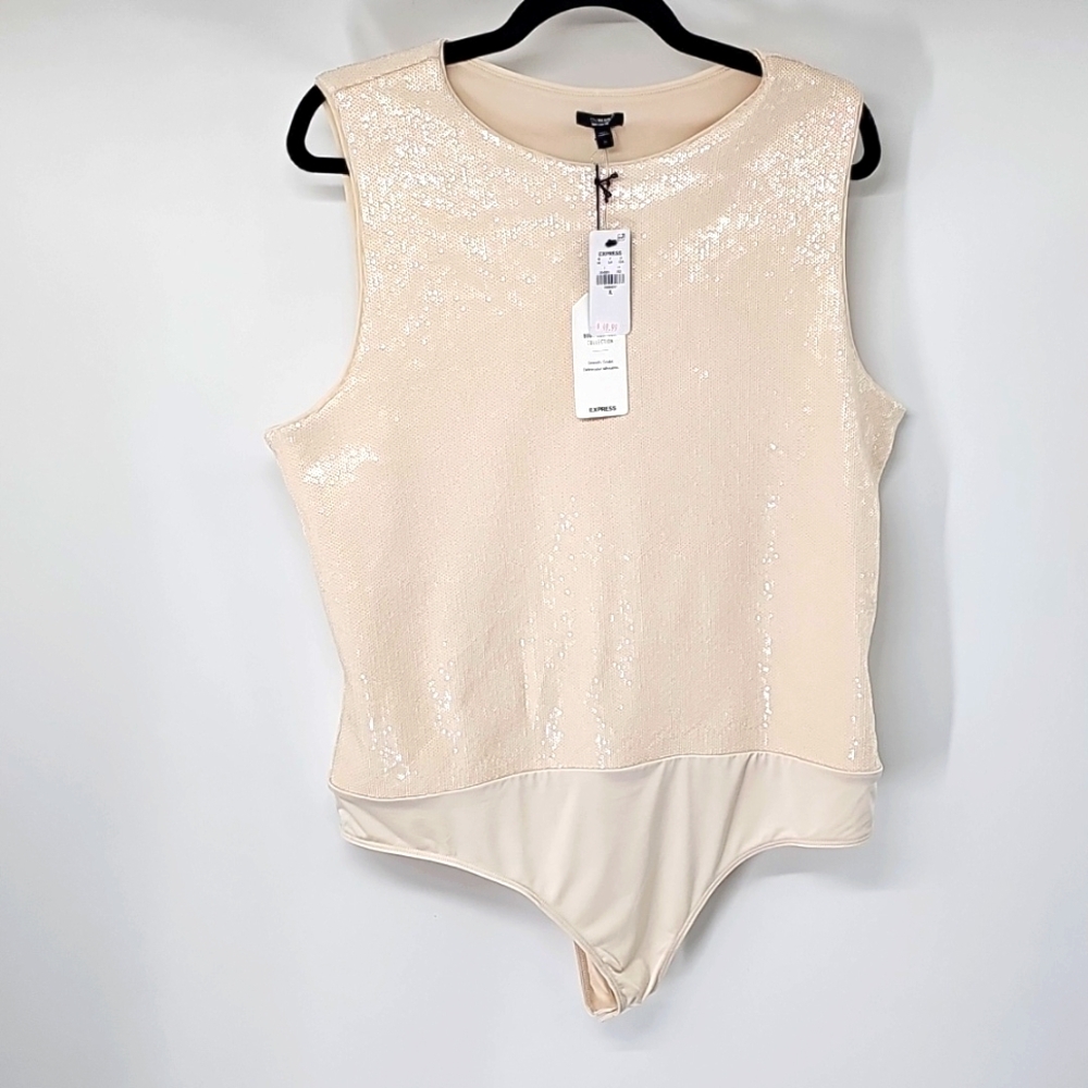 Express‎ Elevated Cream Sequin Sleeveless Crew Ne… - image 5